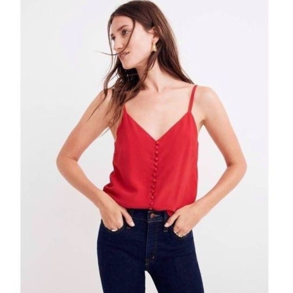 Madewell Red 100% Silk Button Down Cami